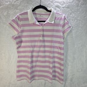 Liz Claiborne Pink and White Striped Polo Top Size Large